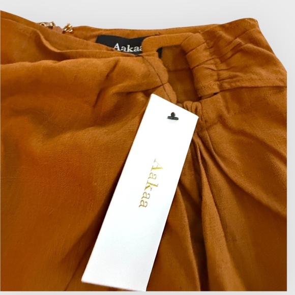 AaKaa Burnt orange Belted Linen skirt with Slit NWT - Picture 3 of 4